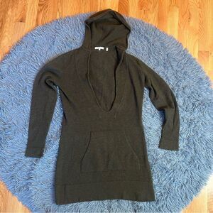 Vince Dark Green Knit Cashmere Hoodie Sweater Dress Size S